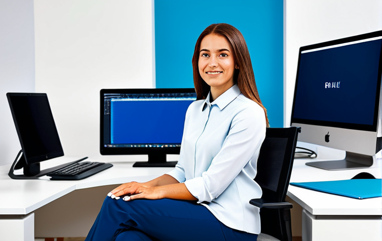 A professional female graphic designer, fully clothed in a modest, contemporary business blouse and trousers, is seated at a minimalist, ergonomic desk in a brightly lit, modern design agency office. On her large, sleek monitor, various digital color palettes displaying deep blues, vibrant reds, and elegant serif and sans-serif typography options are visible, showcasing concepts of brand emotion and trust. She is in a natural pose, with a focused expression, gesturing subtly towards the screen with well-formed hands, showcasing correct proportions and perfect anatomy. The scene conveys a sense of professional creativity and strategic design. safe for work, appropriate content, fully clothed, professional, high-resolution digital art, studio lighting, natural body proportions, family-friendly.