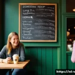 Home 18 브랜드 스토리텔링의 심리적 메커니즘 - A warm, authentic scene of a Dutch local coffee shop interior during the morning rush, featuring div...